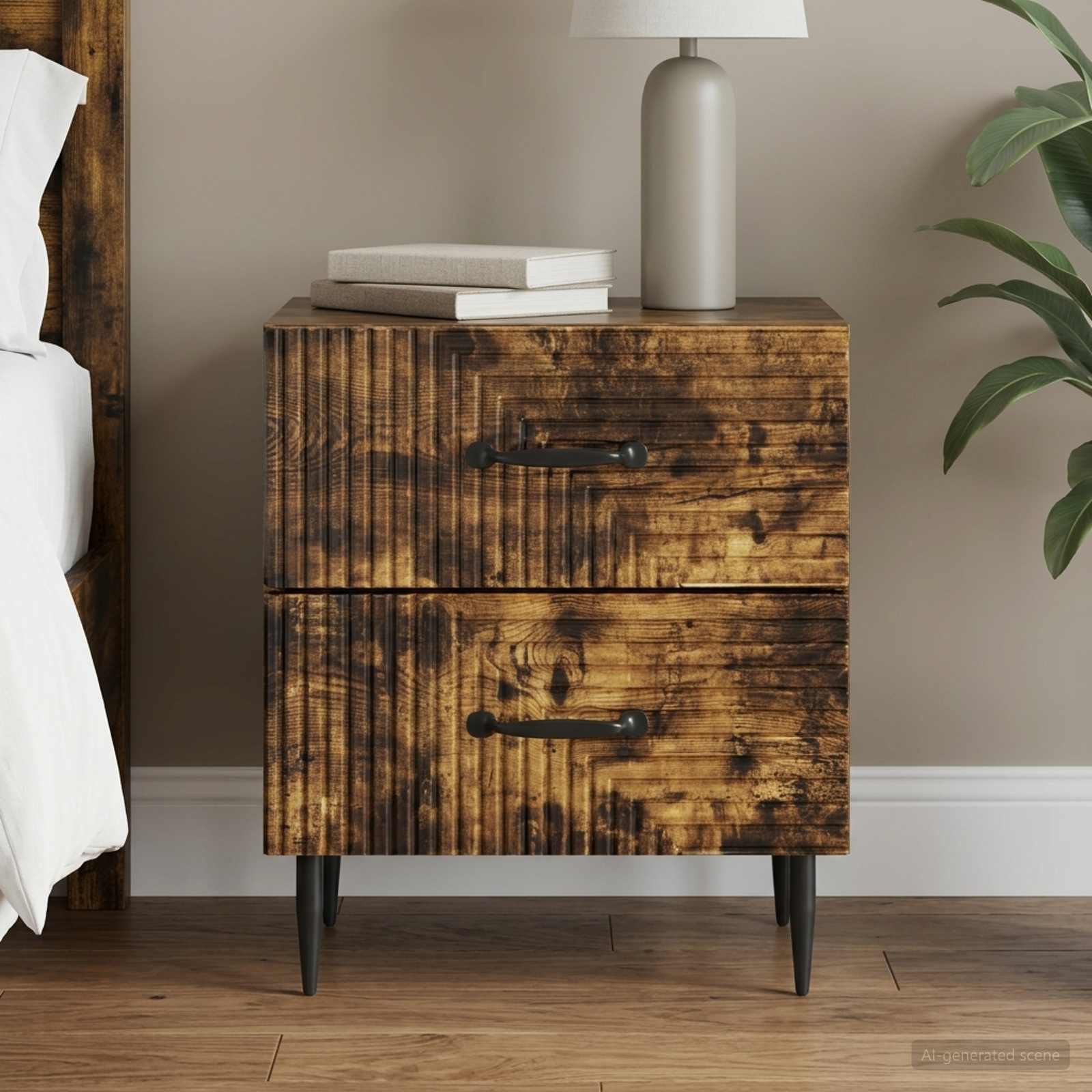vidaXL Bedside Cabinet Smoked Oak 43 x 34.5 x 47.5 cm Engineered Wood 1