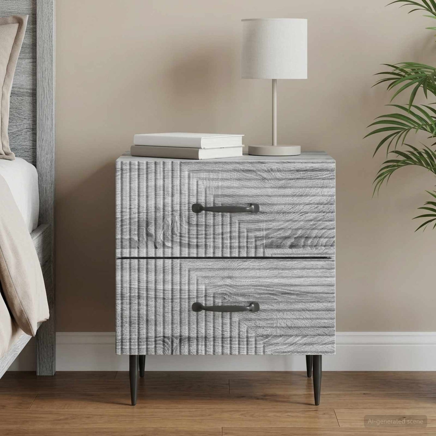 vidaXL Bedside Cabinet Grey Sonoma 43 x 34.5 x 47.5 cm Engineered Wood 1