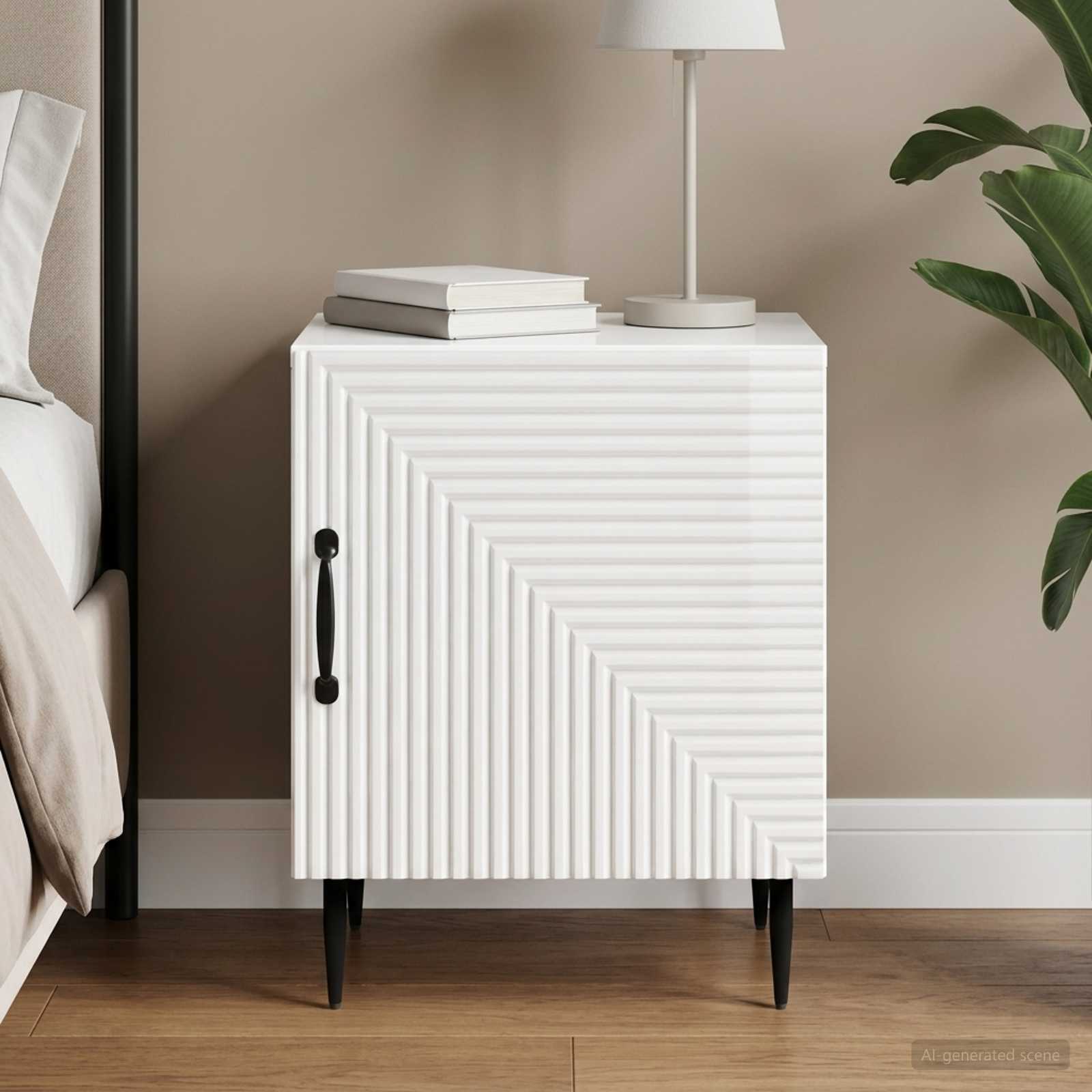vidaXL Bedside Cabinet High Gloss White 43 x 34.5 x 50 cm 1