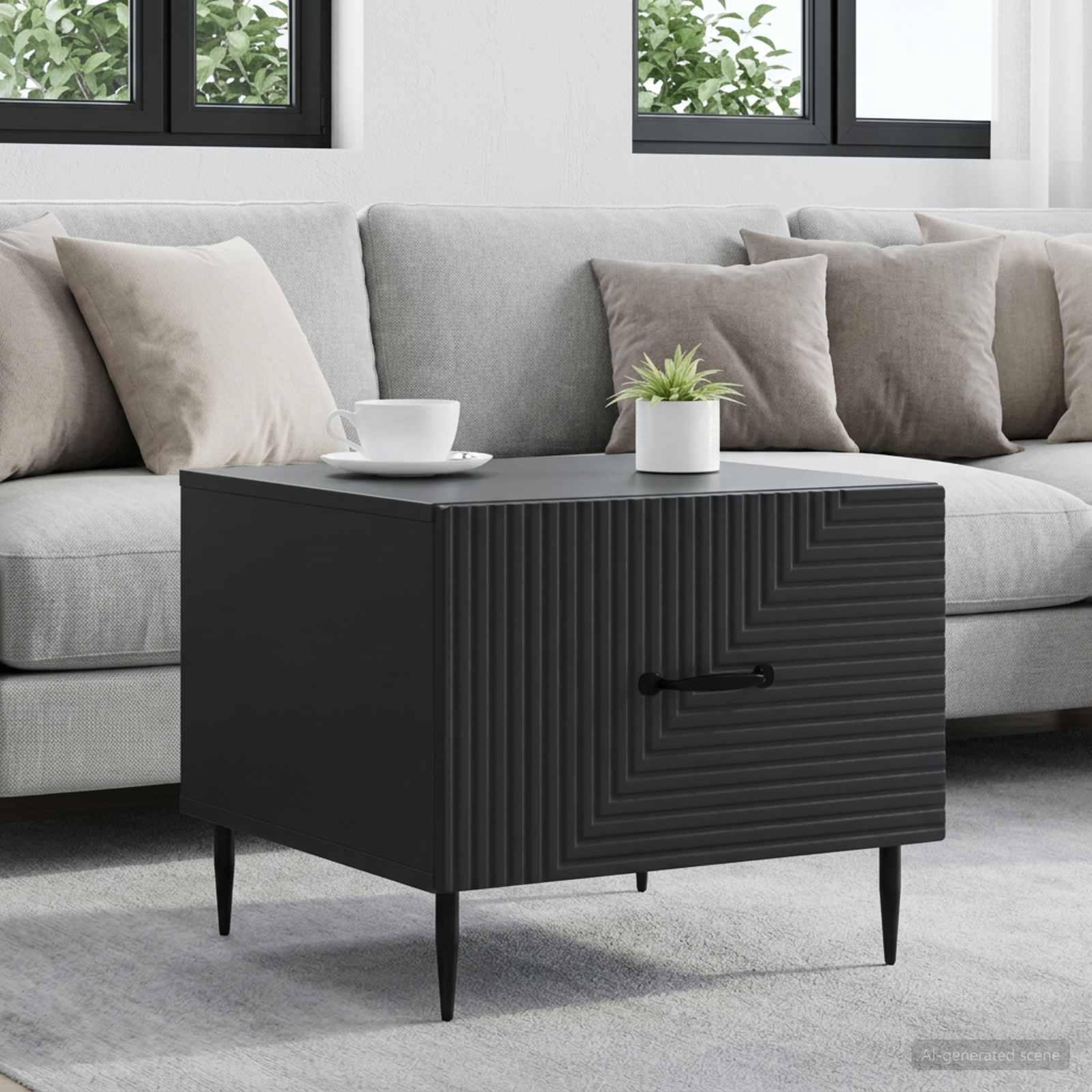 vidaXL Coffee Table with Drawer Black 49 x 50 x 40 cm Engineered Wood 1