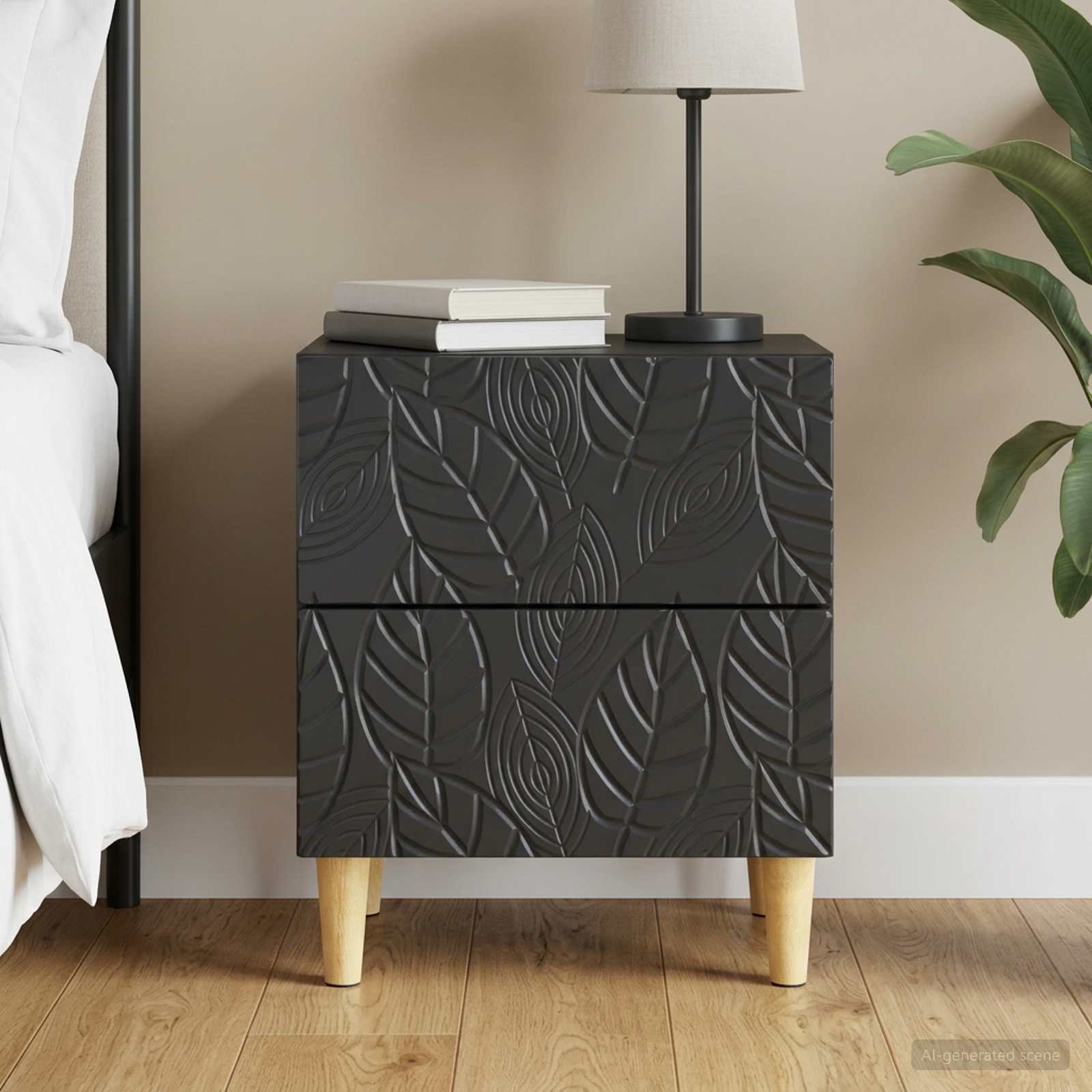 vidaXL Bedside Table Black 43 x 34.5 x 48 cm Engineered Wood 1