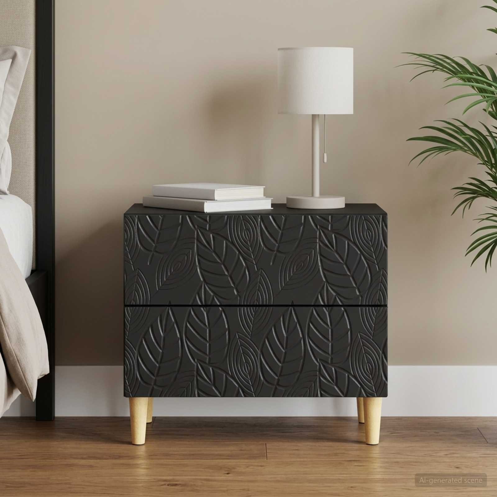 vidaXL Bedside Table Black 62 x 34.5 x 48 cm Engineered Wood 1