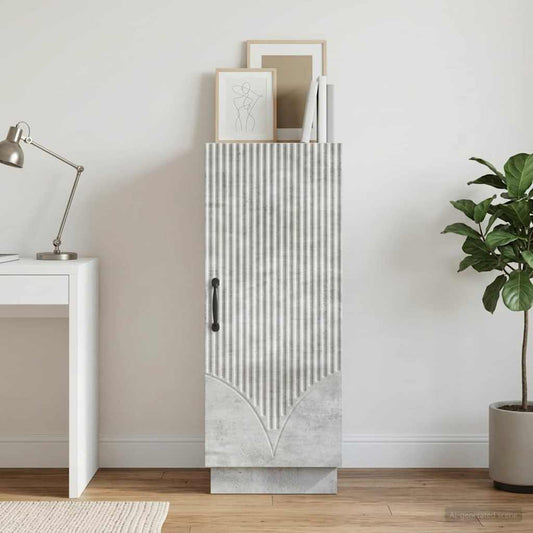 vidaXL Sideboard Concrete Grey Engineered Wood standing in a bright living room next to a desk
