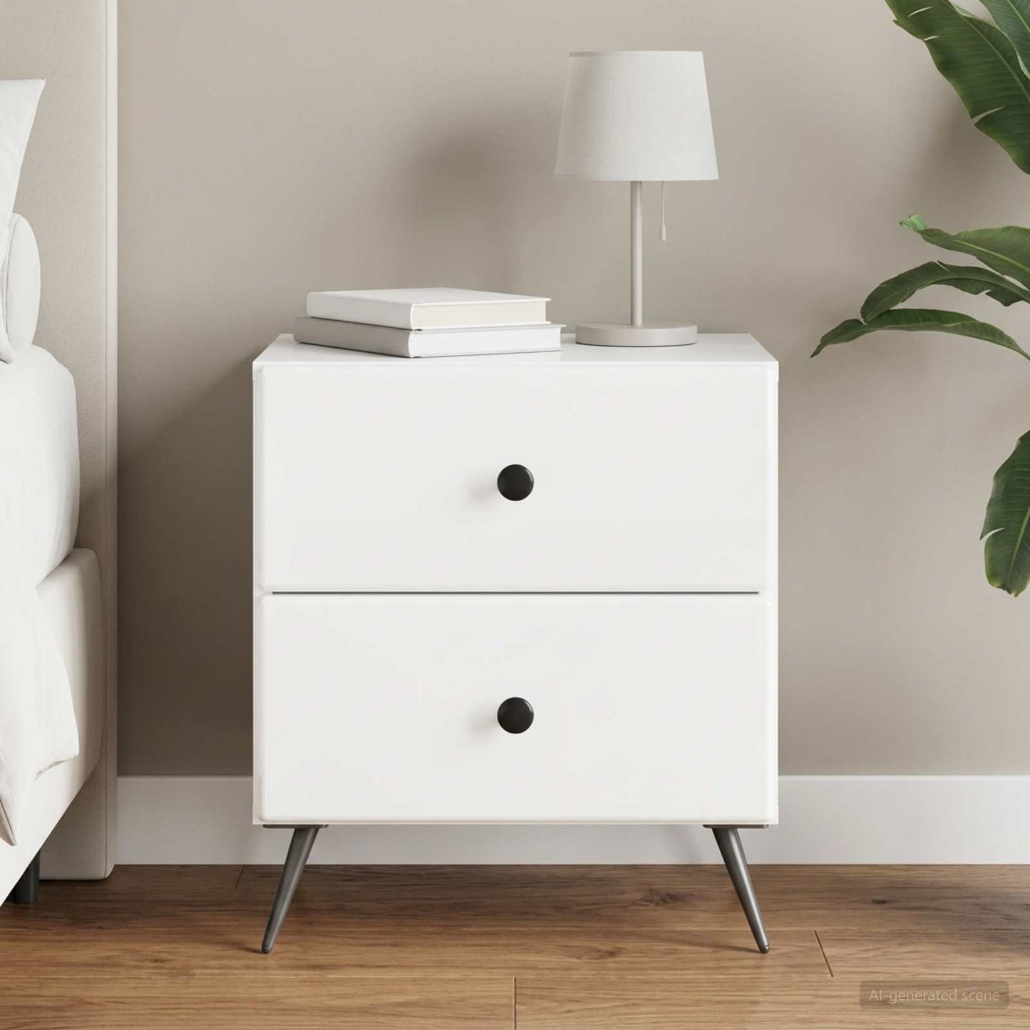 vidaXL Bedside Cabinet High Gloss White 43 x 34.5 x 47.5 cm 1