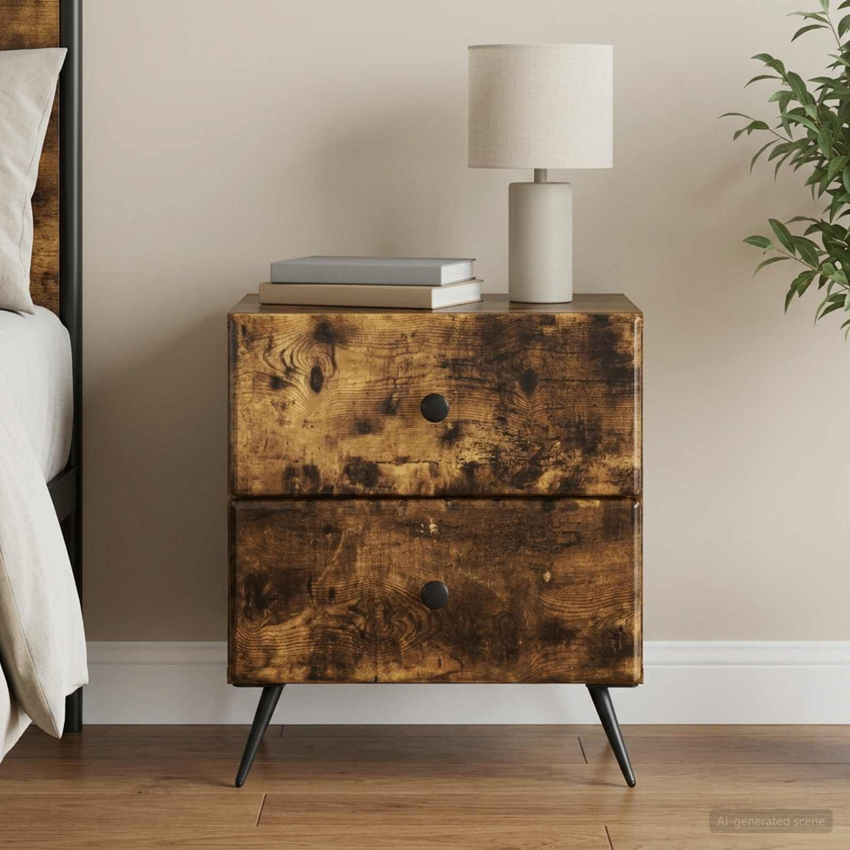 Bedside Cabinet 43 x 34.5 x 47.5 cm Smoked oak