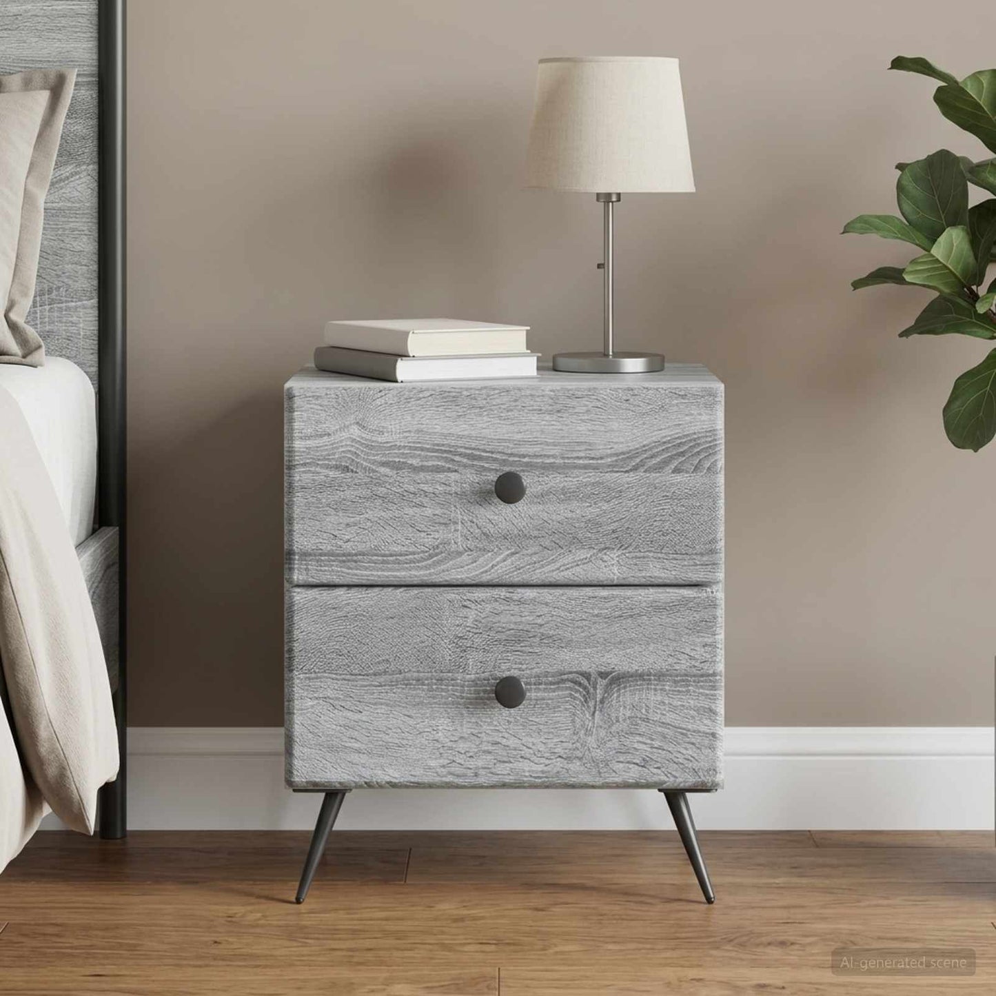 vidaXL Bedside Cabinet Grey Sonoma 43 x 34.5 x 47.5 cm Engineered Wood 1