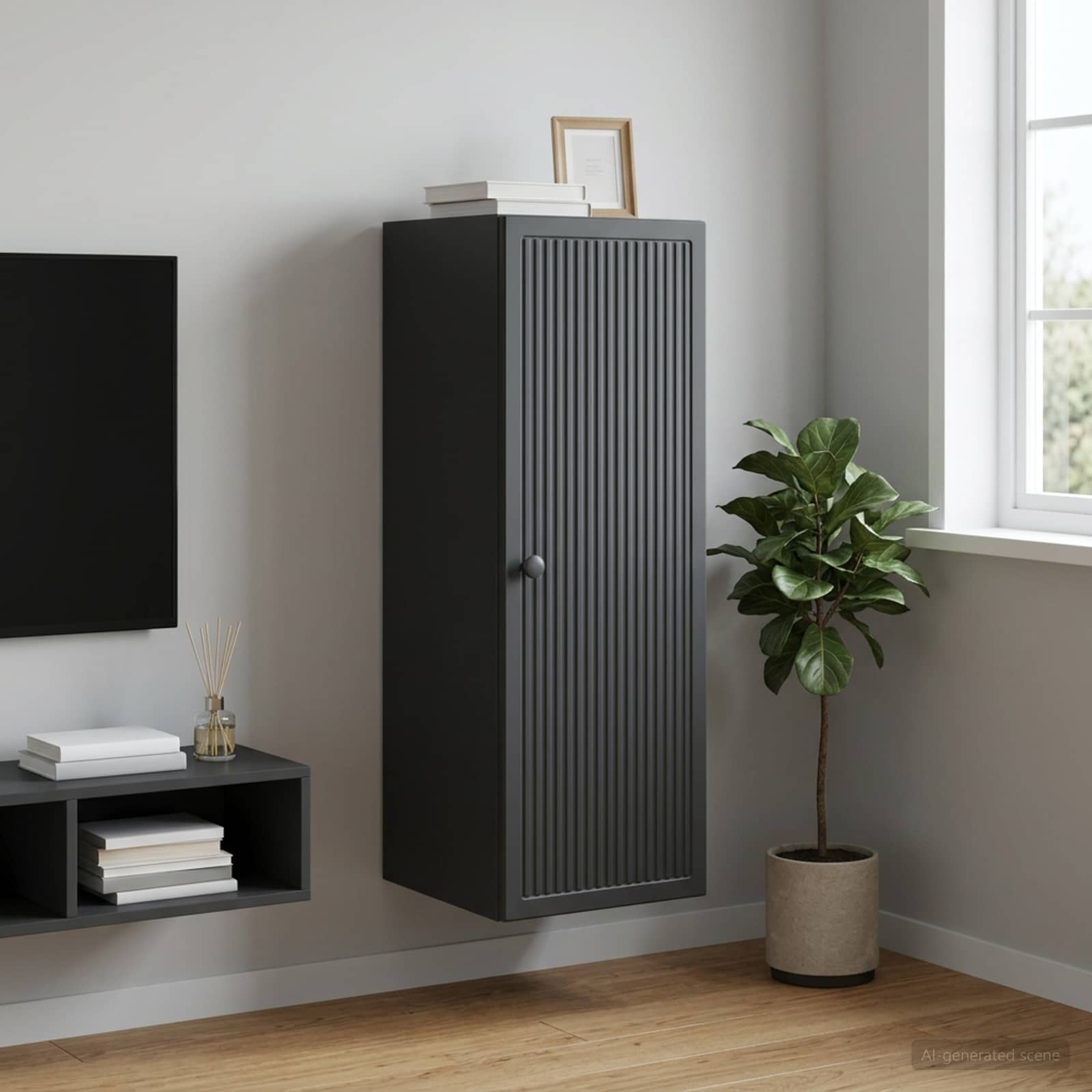 vidaXL Wall-Mounted Cabinet Black 33 x 34.5 x 90 cm Engineered Wood 1