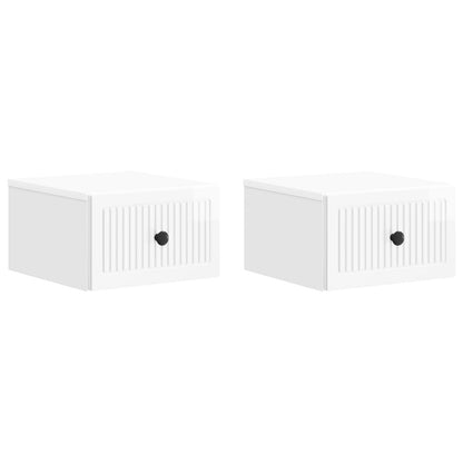 vidaXL Wall-Mounted Bedside Cabinet 2 pcs High Gloss White 2