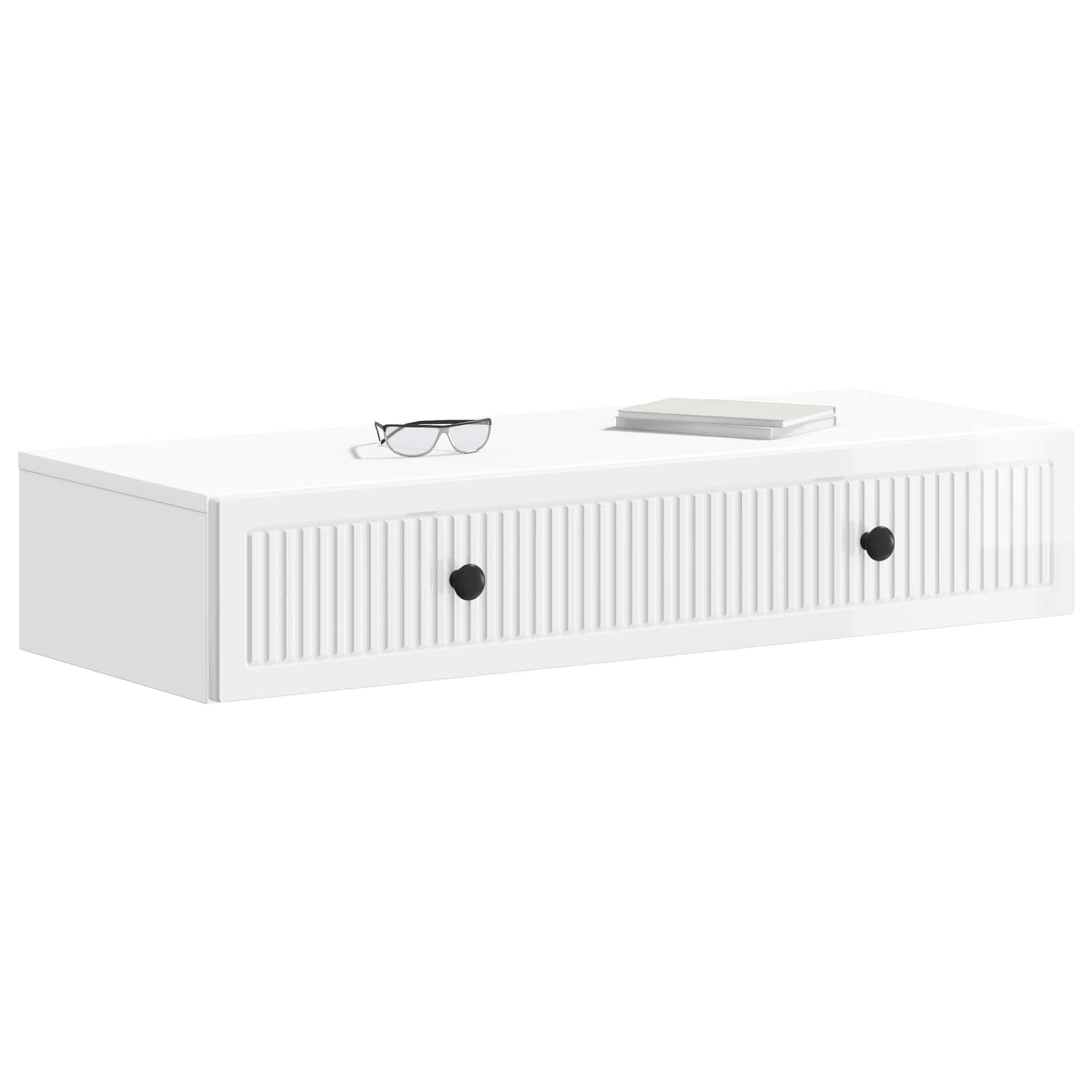 vidaXL Wall-Mounted Side Table High Gloss White 87.5 x 34.5 x 17 cm 3