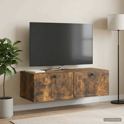 vidaXL Wall-Mounted TV Cabinet Wall-mounted Smoked Oak 98 x 41 x 30 cm 4