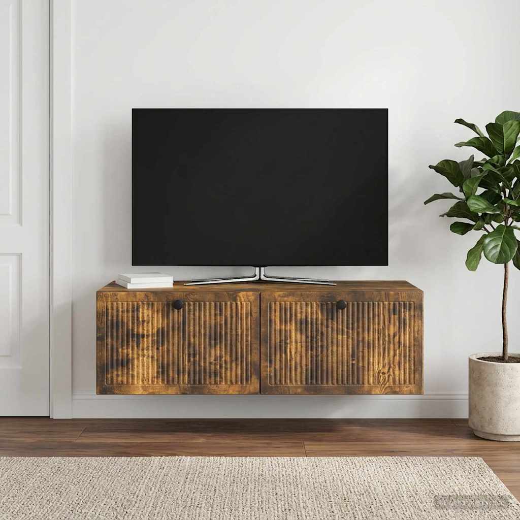 vidaXL Wall-Mounted TV Cabinet Wall-mounted Smoked Oak 98 x 41 x 30 cm 1