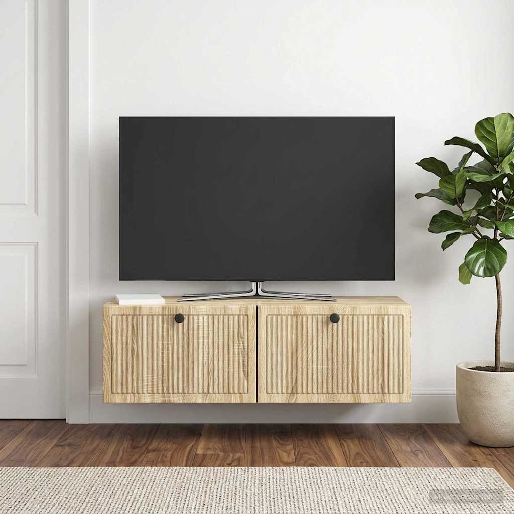vidaXL Wall-Mounted TV Cabinet Wall-mounted Sonoma Oak 98 x 31 x 30 cm 4