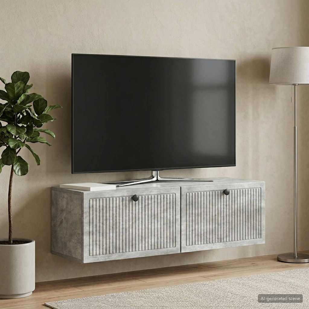 vidaXL Wall-Mounted TV Cabinet Concrete Grey 98 x 31 x 30 cm 4
