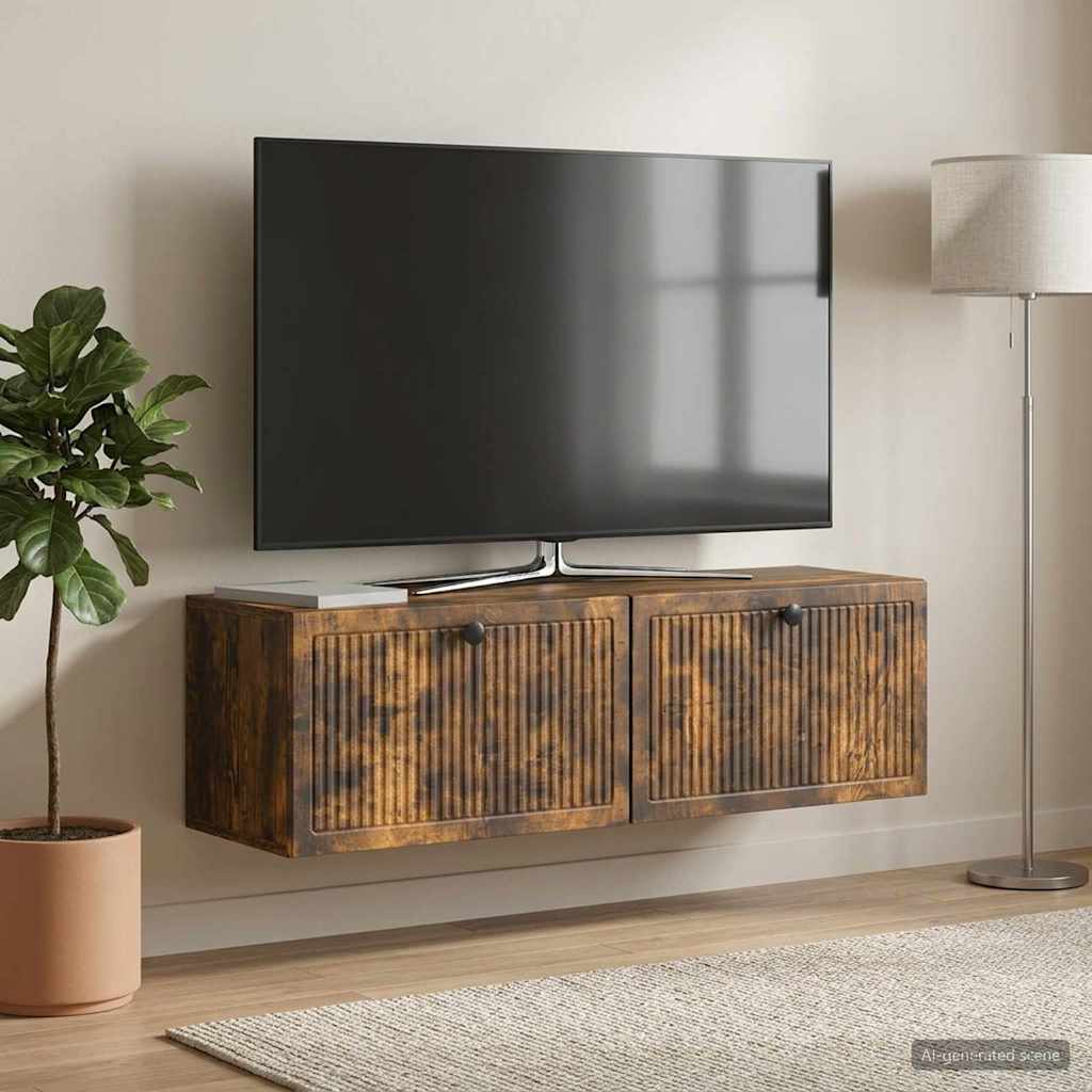 vidaXL Wall-Mounted TV Cabinet Wall-mounted Smoked Oak 98 x 31 x 30 cm 1