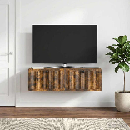 vidaXL Wall-Mounted TV Cabinet Wall-mounted Smoked Oak 98 x 31 x 30 cm 4
