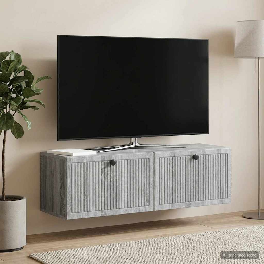 vidaXL Wall-Mounted TV Cabinet Grey Sonoma 98 x 31 x 30 cm 4