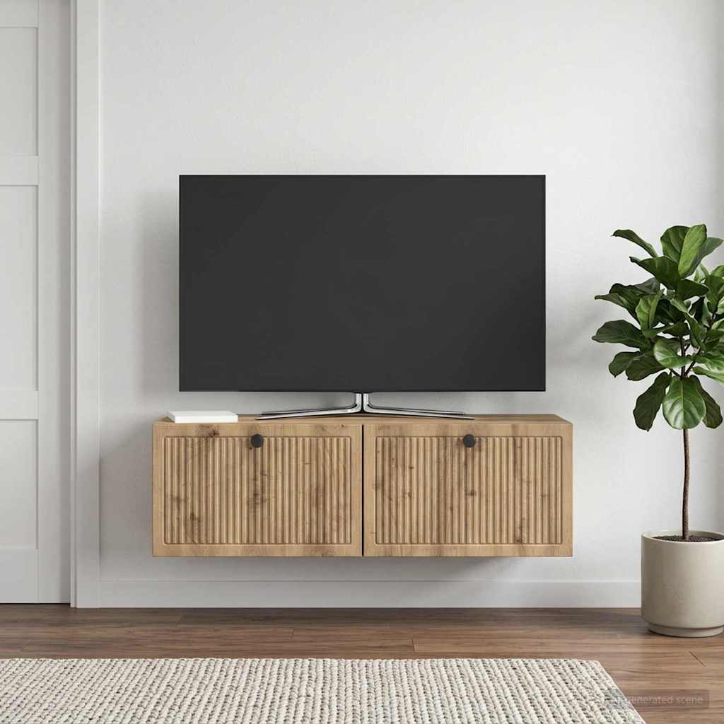 vidaXL Wall-Mounted TV Cabinet 98 x 31 x 30 cm Artisan Oak 4