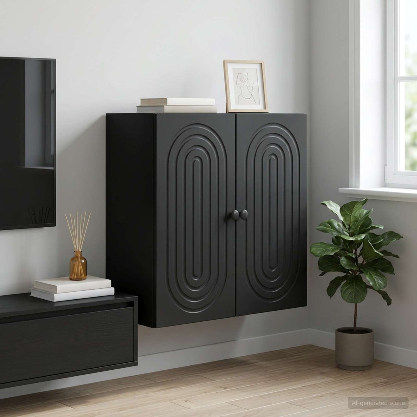 vidaXL Wall-Mounted Cabinet Black 59 x 31 x 60 cm Engineered Wood 1