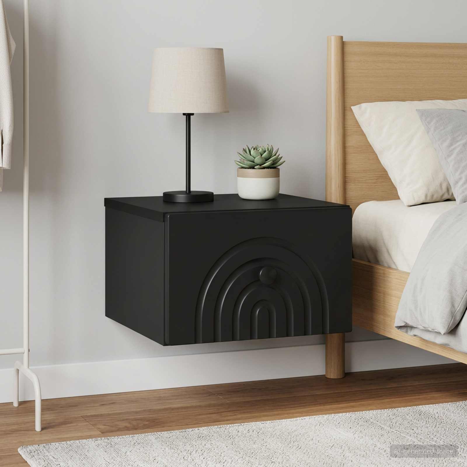 vidaXL Wall-Mounted Bedside Cabinet 2 pcs Black 33 x 34.5 x 20 cm 1