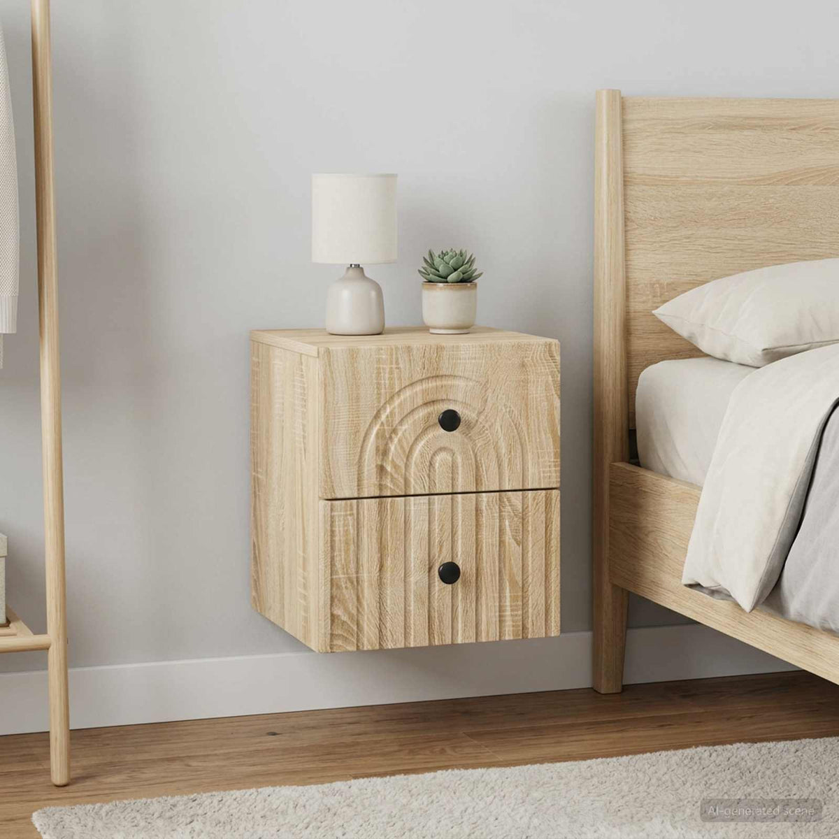 Wall-Mounted Bedside Cabinet 33 x 34.5 x 40 cm Sonoma oak 2