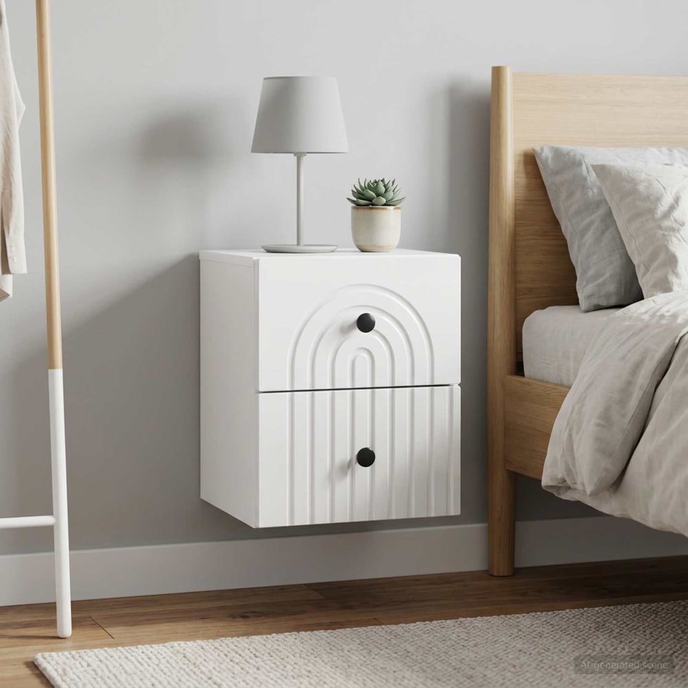Wall-Mounted Bedside Cabinet 33 x 34.5 x 40 cm High gloss white 2