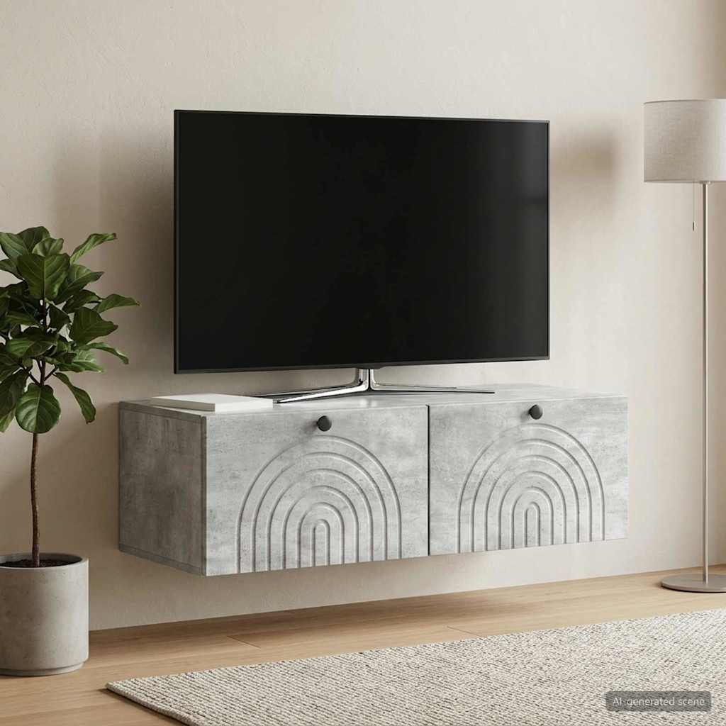 vidaXL Wall-Mounted TV Cabinet Concrete Grey 99 x 41 x 30 cm 4