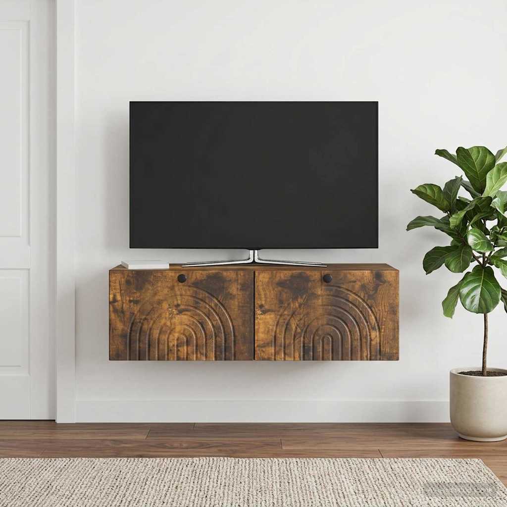 vidaXL Wall-Mounted TV Cabinet Wall-mounted Smoked Oak 99 x 41 x 30 cm 4