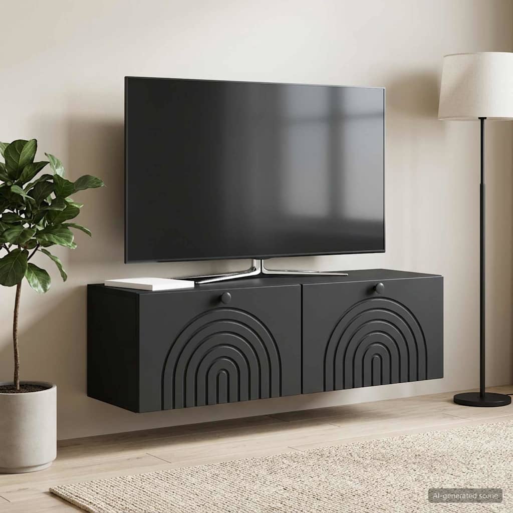 vidaXL Wall-Mounted TV Cabinet Black 98 x 31 x 30 cm Engineered Wood 1