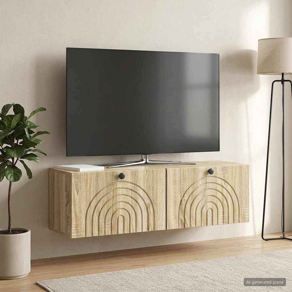 vidaXL Wall-Mounted TV Cabinet Wall-mounted Sonoma Oak 98 x 31 x 30 cm 1