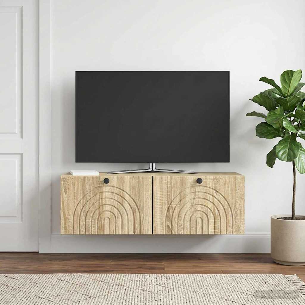 vidaXL Wall-Mounted TV Cabinet Wall-mounted Sonoma Oak 98 x 31 x 30 cm 4