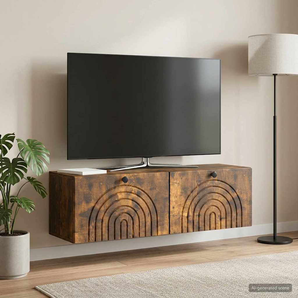 vidaXL Wall-Mounted TV Cabinet Wall-mounted Smoked Oak 98 x 31 x 30 cm 4