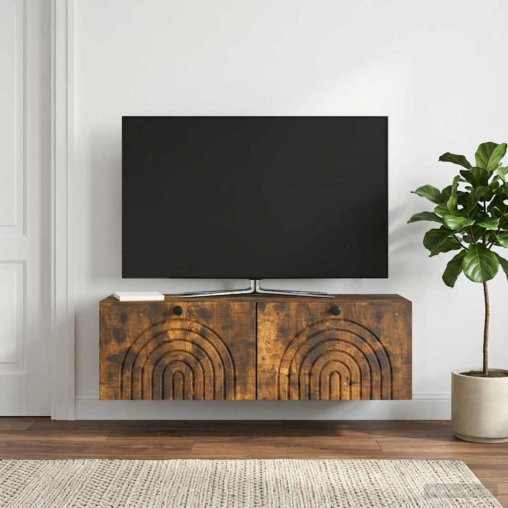 vidaXL Wall-Mounted TV Cabinet Wall-mounted Smoked Oak 98 x 31 x 30 cm 1