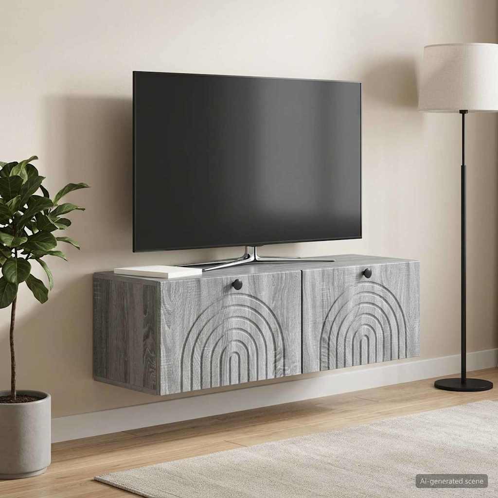 vidaXL Wall-Mounted TV Cabinet Grey Sonoma 98 x 31 x 30 cm 4