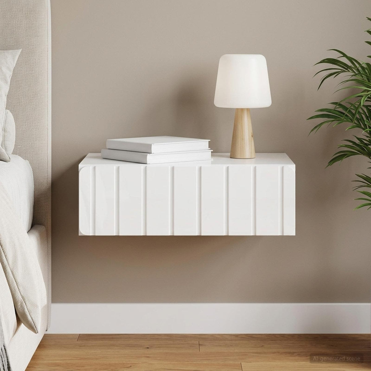 vidaXL Wall-Mounted Side Table High Gloss White 59 x 34.5 x 17 cm 1
