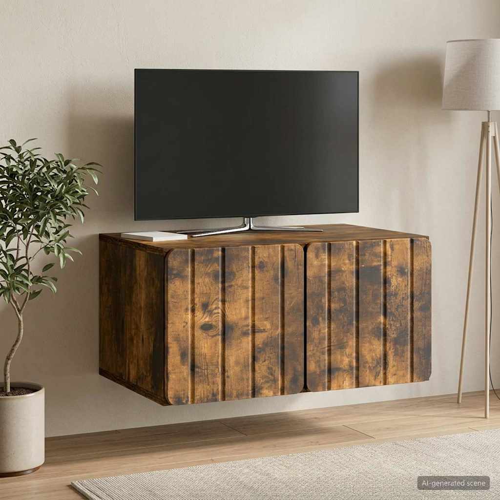 vidaXL Wall-Mounted TV Cabinet 59.5 x 41 x 30 cm Smoked Oak 4