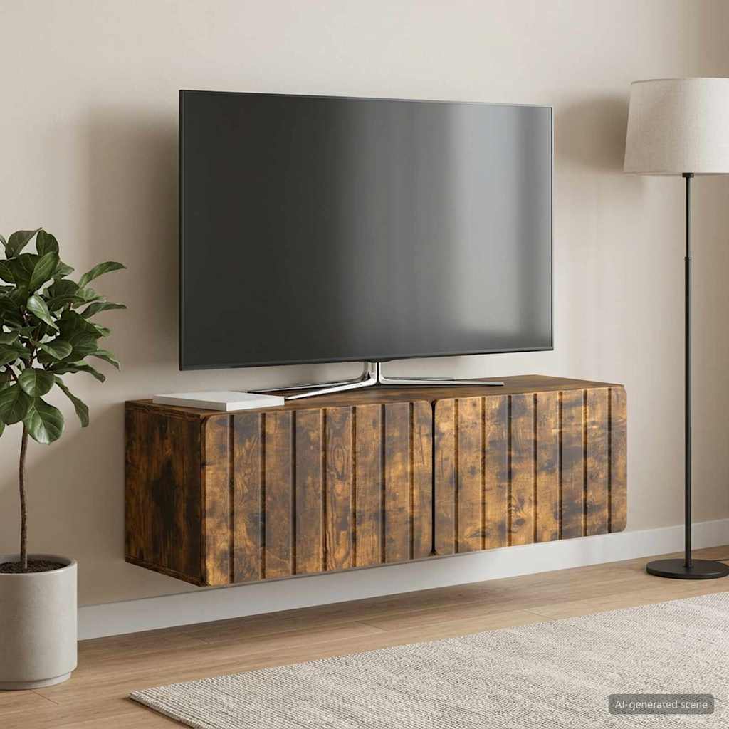 vidaXL Wall-Mounted TV Cabinet 98 x 31 x 30 cm Smoked Oak 4
