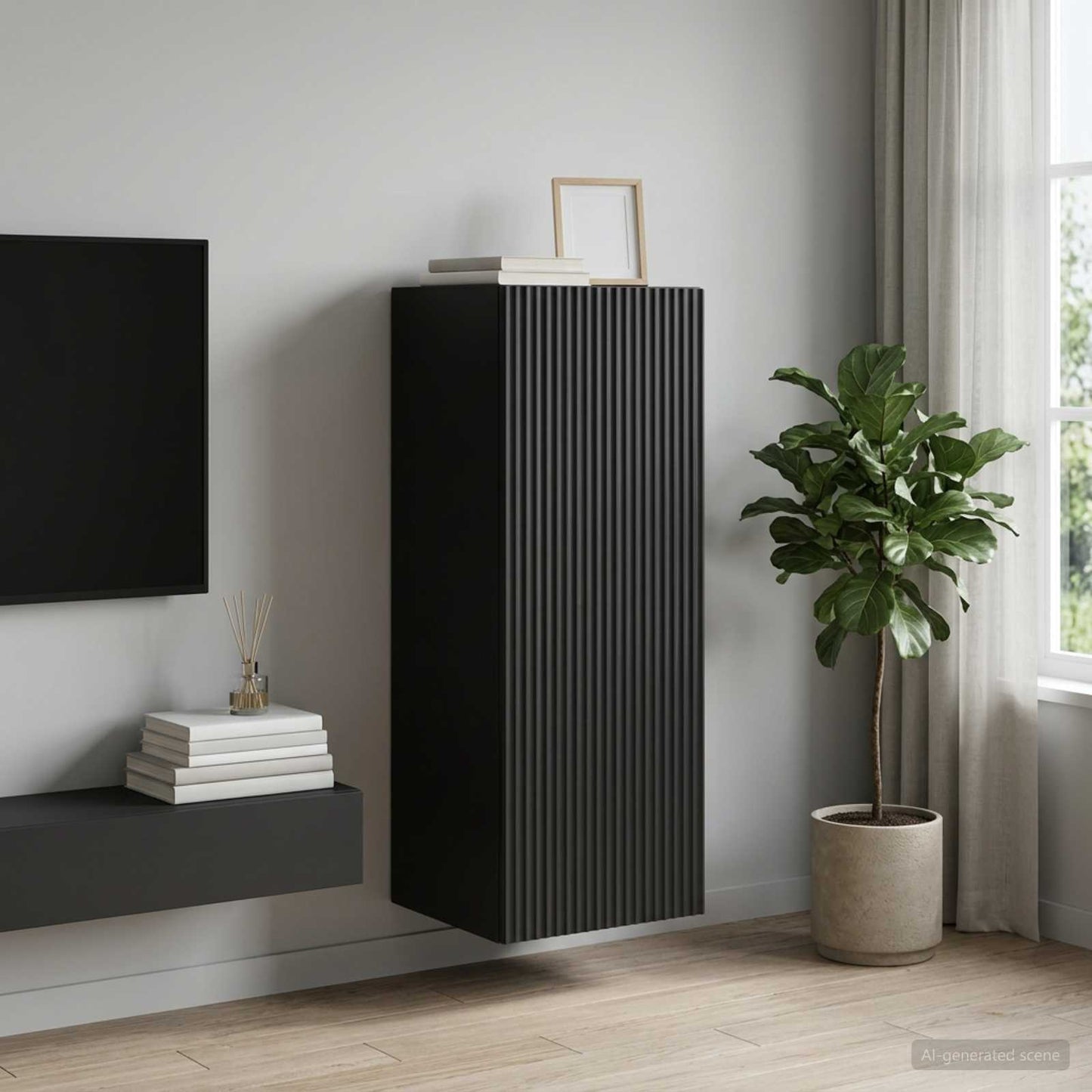 vidaXL Wall-Mounted Cabinet 33 x 34.5 x 90 cm Engineered Wood Black 1