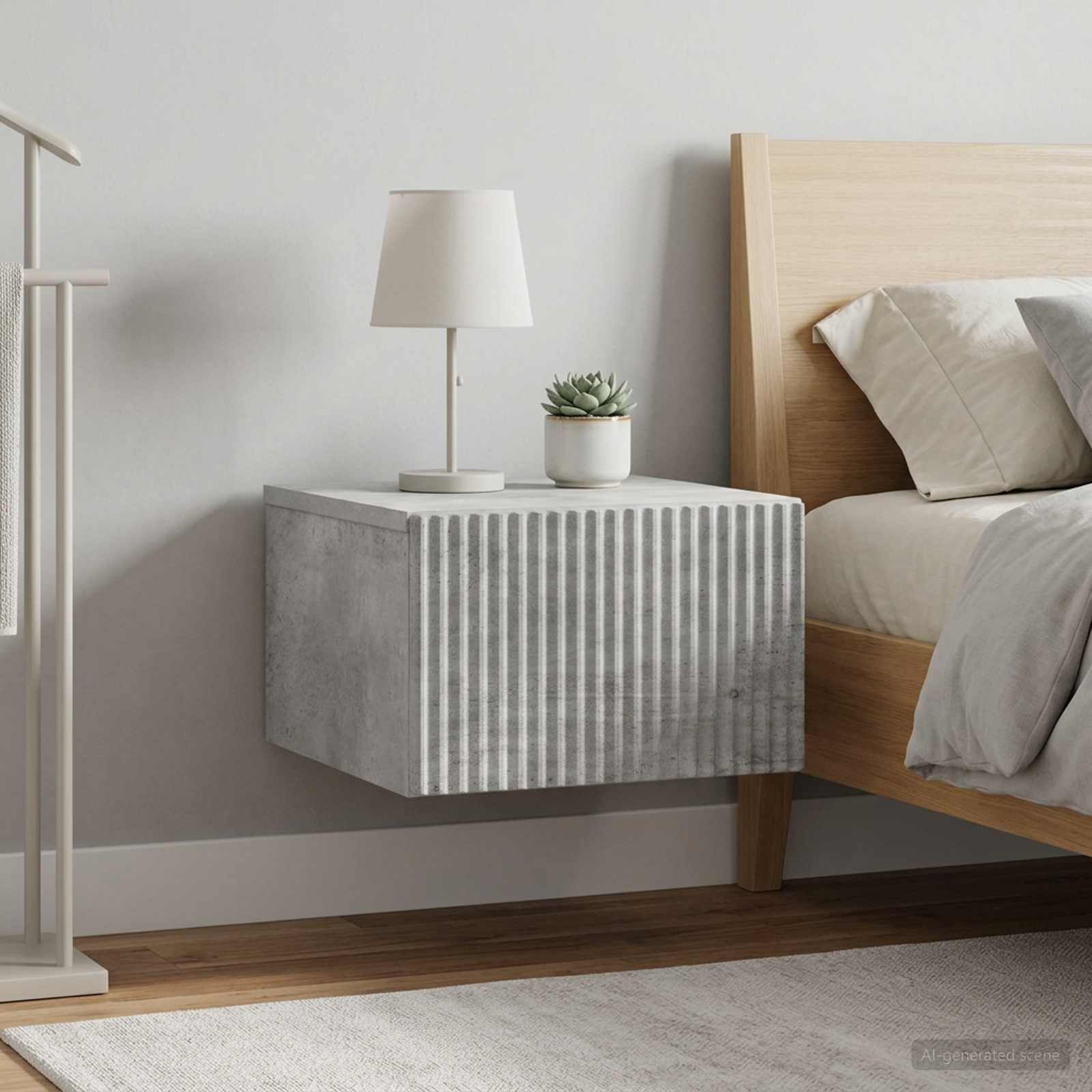 vidaXL Wall-Mounted Bedside Cabinet 2 pcs Concrete Grey 1