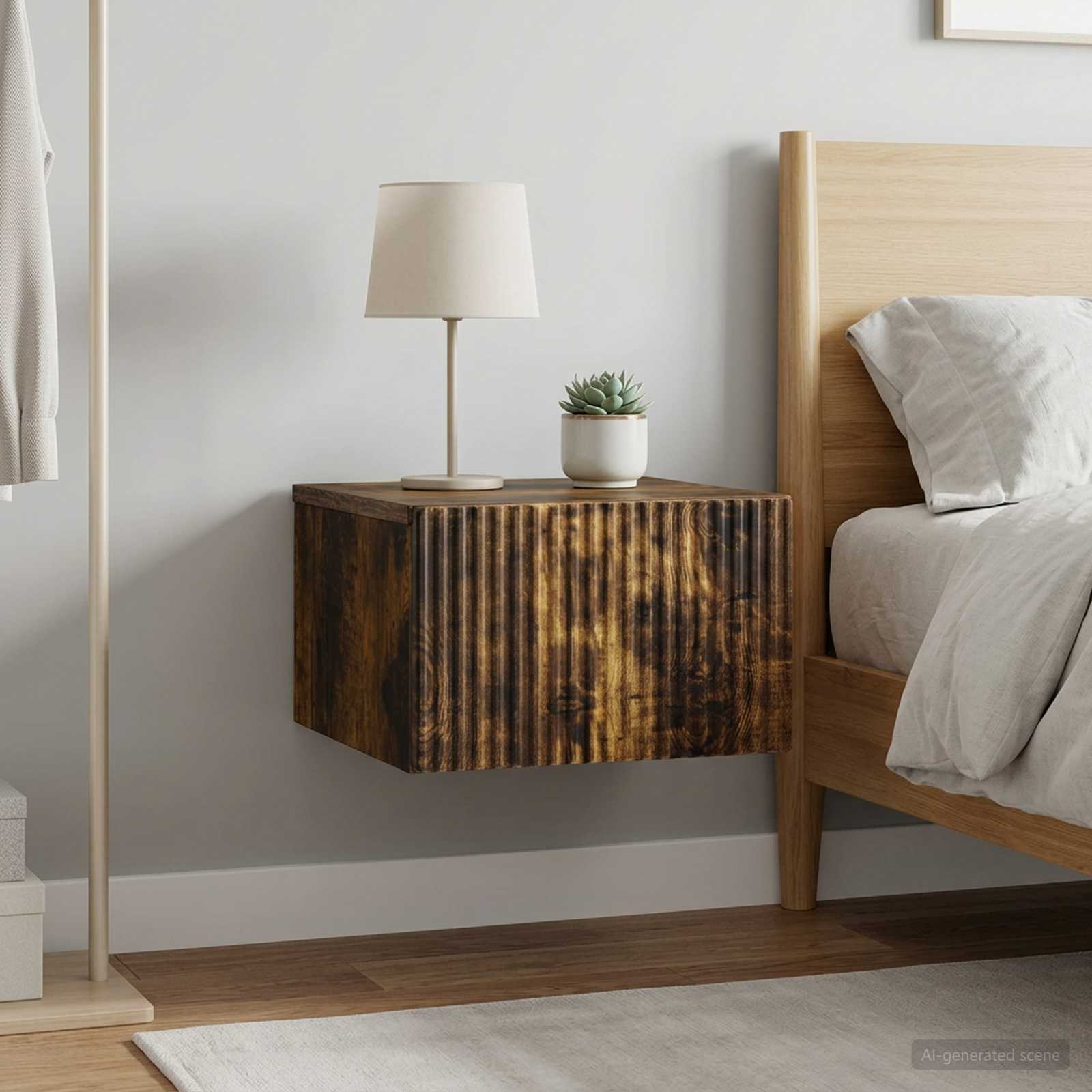 vidaXL Wall-Mounted Bedside Cabinet 2 pcs Smoked Oak 33 x 34.5 x 20 cm 1