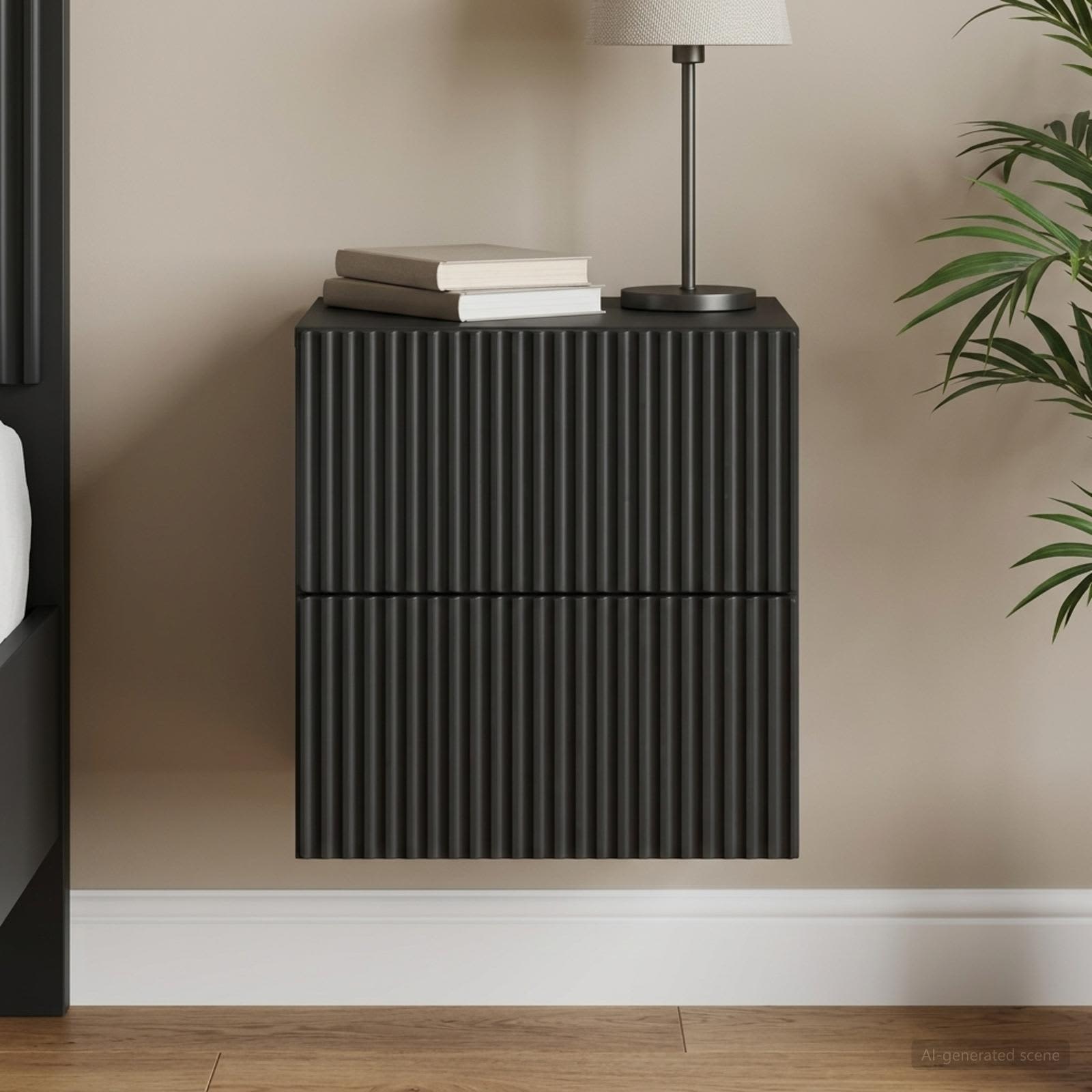 vidaXL Wall-Mounted Bedside Cabinet Black 33 x 34.5 x 40 cm 1