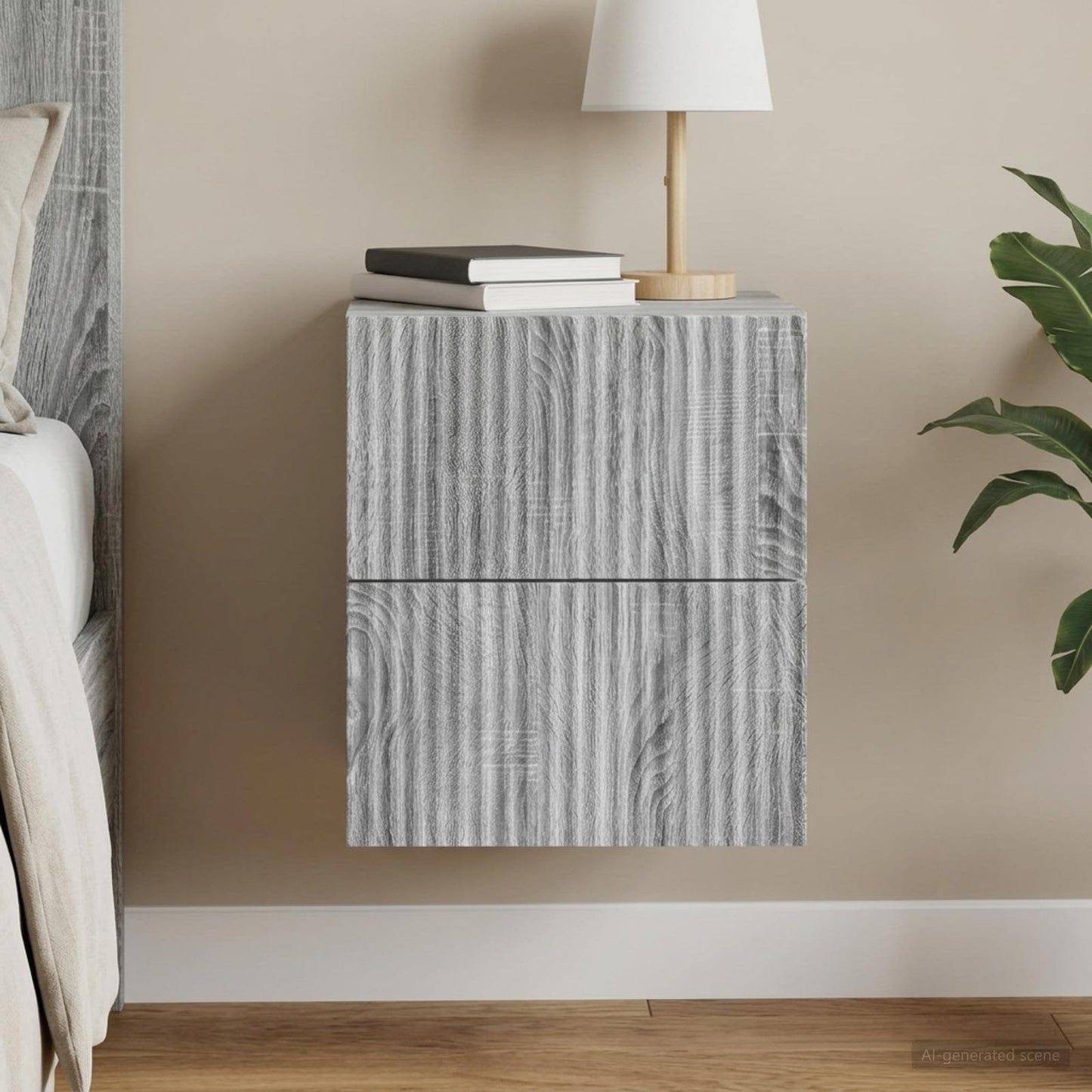 vidaXL Wall-Mounted Bedside Cabinet Grey Sonoma 33 x 34.5 x 40 cm 1