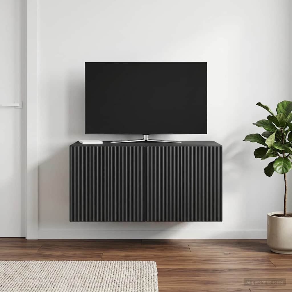 vidaXL Wall-Mounted TV Cabinet 59.5 x 41 x 30 cm Black Engineered Wood 4