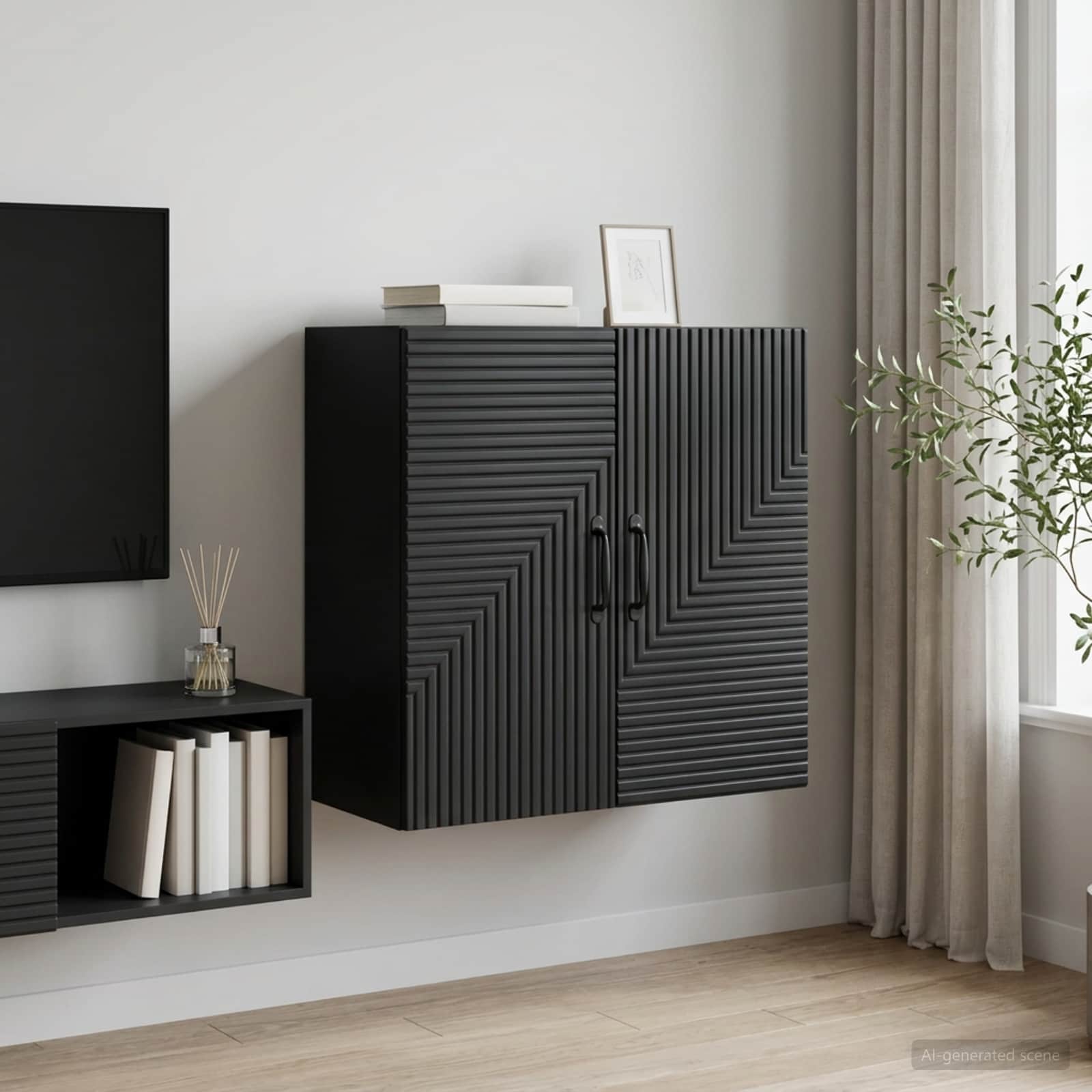 vidaXL Wall-Mounted Cabinet Black 59 x 31 x 60 cm Engineered Wood 1