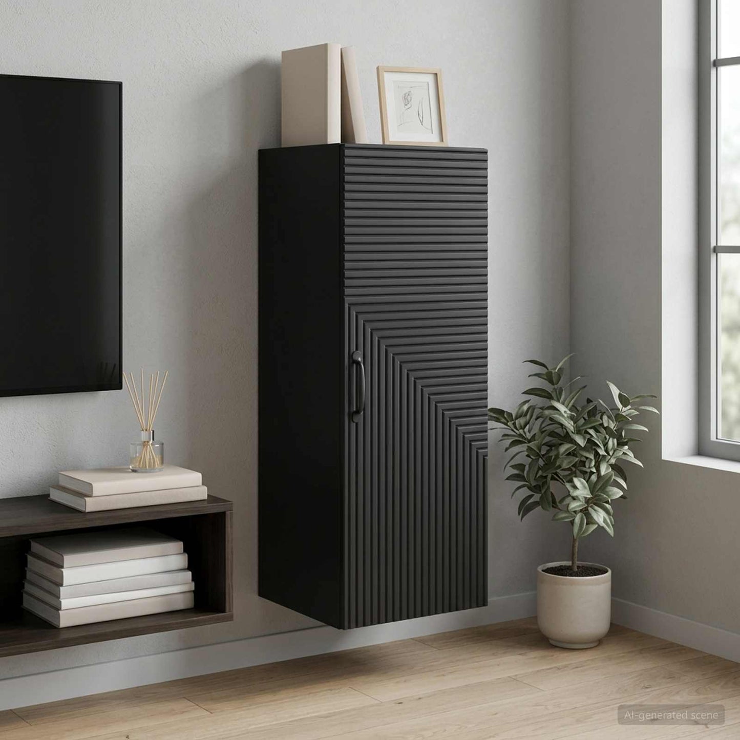 vidaXL Wall-Mounted Cabinet Black 33 x 34.5 x 90 cm Engineered Wood 1