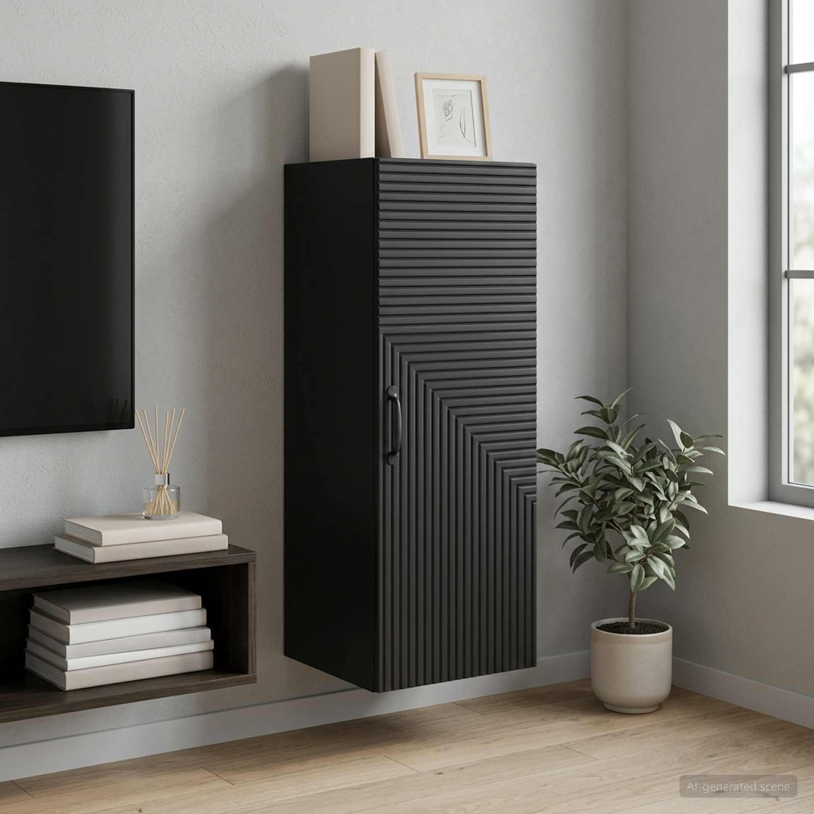 vidaXL Wall-Mounted Cabinet Black 33 x 34.5 x 90 cm Engineered Wood 1