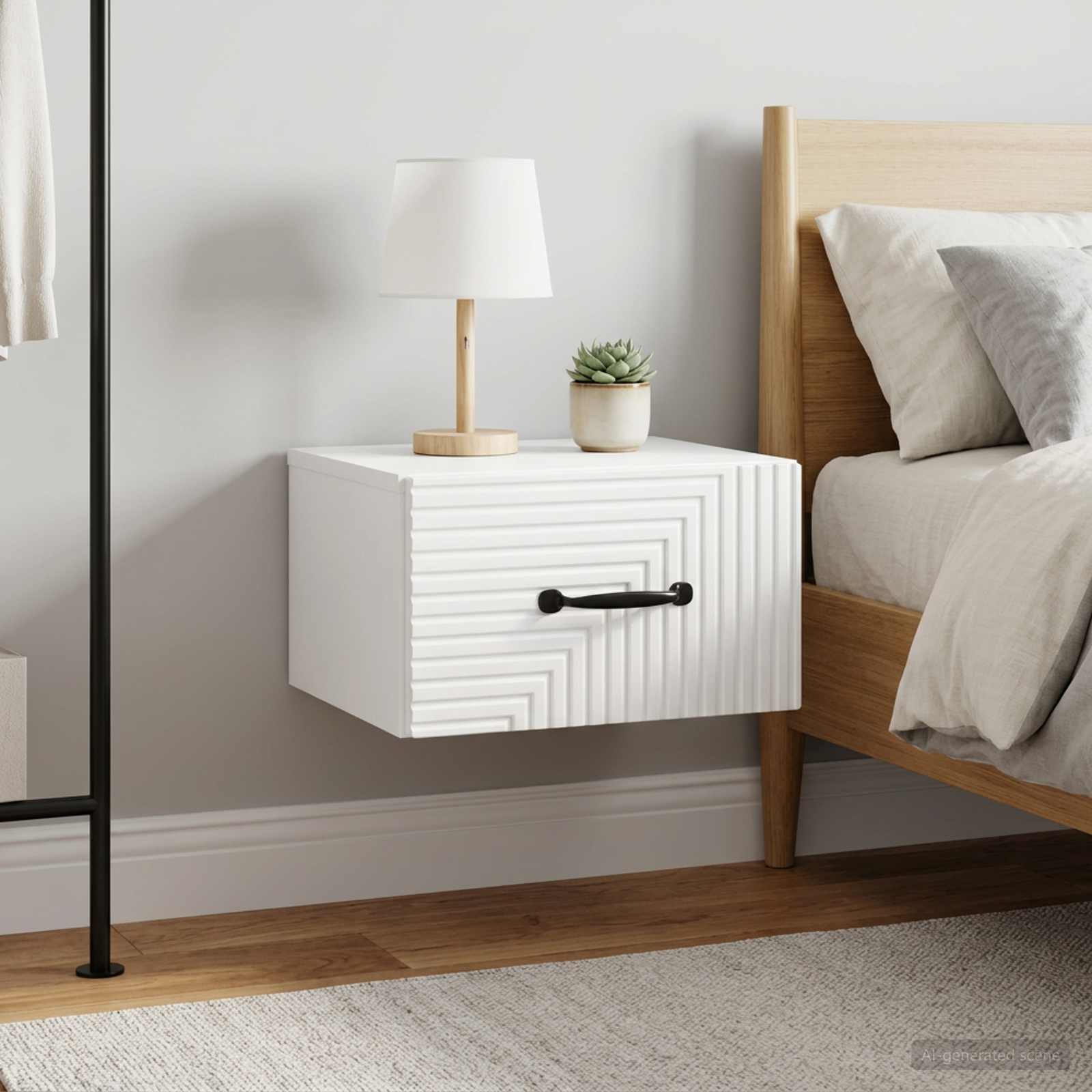 vidaXL Wall-Mounted Bedside Cabinet 2 pcs High Gloss White 4