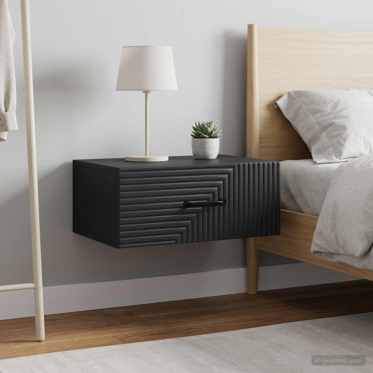 vidaXL Wall-Mounted Bedside Cabinet 2 pcs Black 49 x 34.5 x 20 cm 4