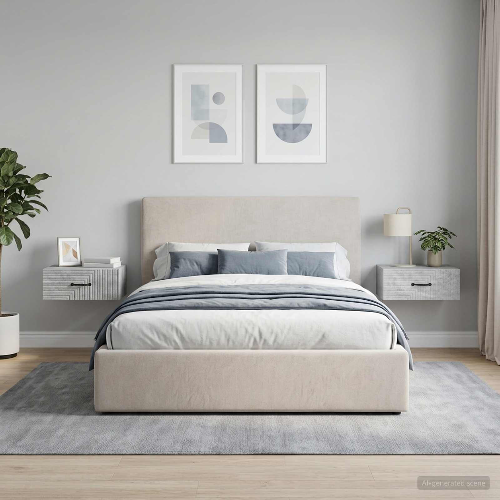 vidaXL Wall-Mounted Bedside Cabinet 2 pcs Concrete Grey 4