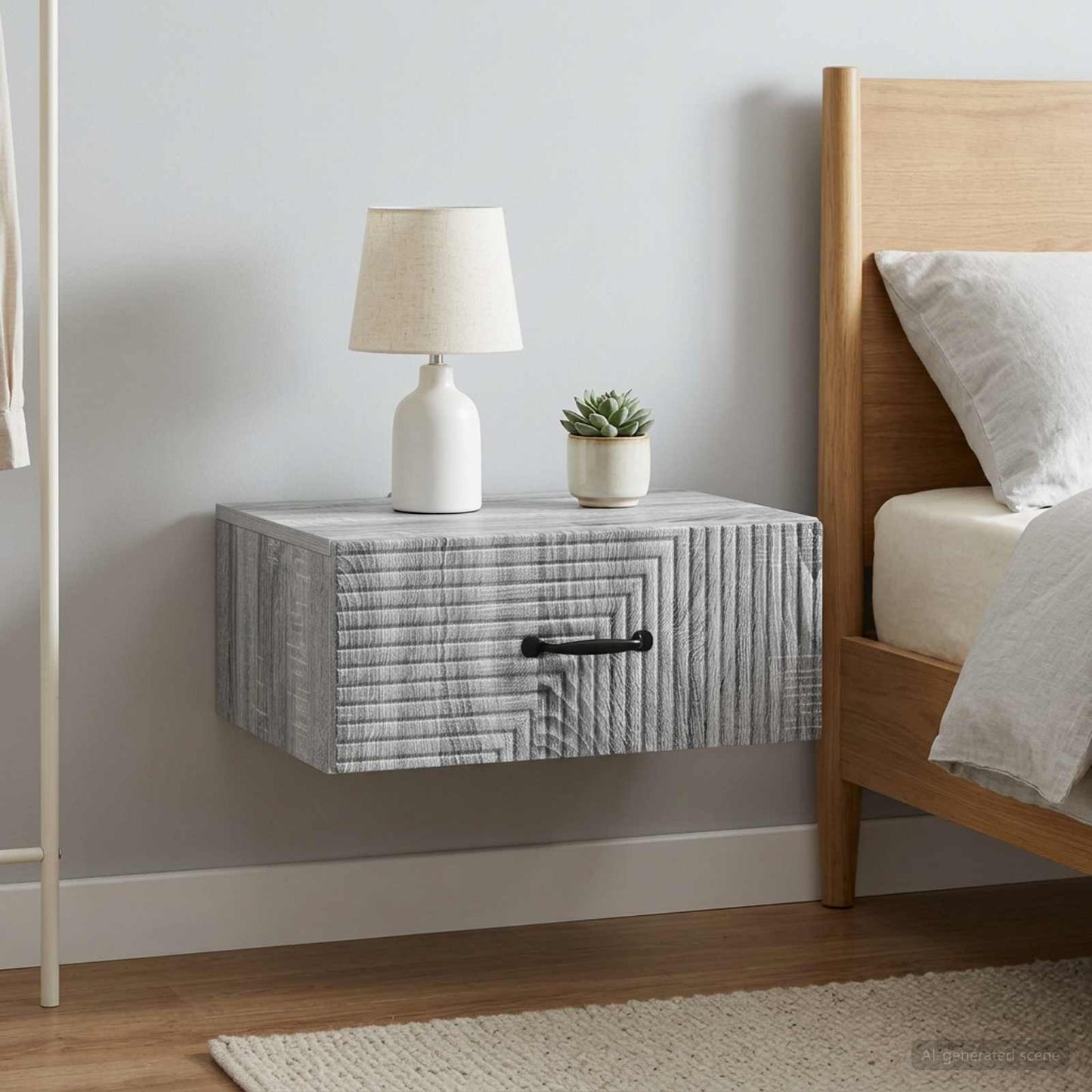 vidaXL Wall-Mounted Bedside Cabinet 2 pcs Grey Sonoma 4