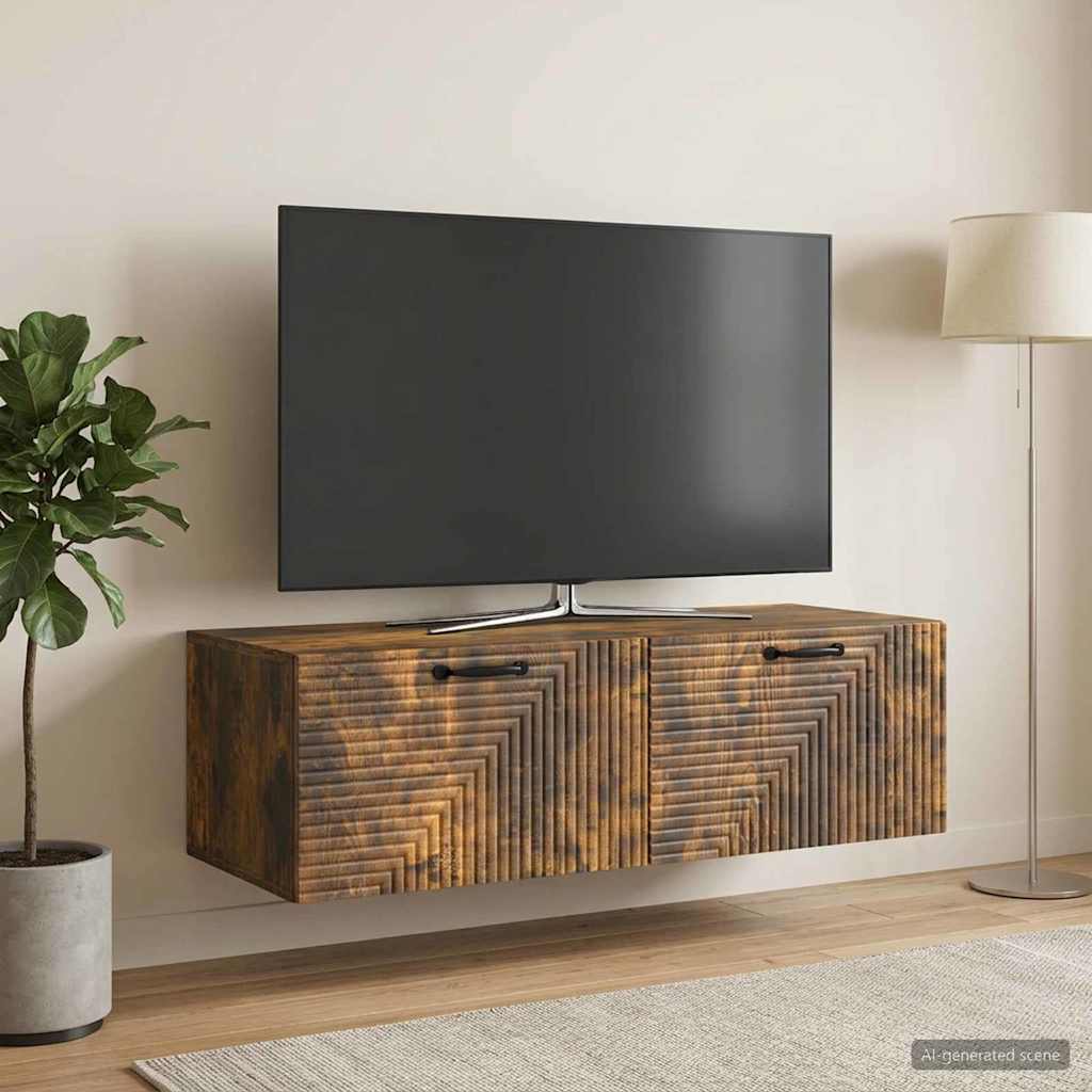 vidaXL Wall-Mounted TV Cabinet Wall-mounted Smoked Oak 98 x 41 x 30 cm 4